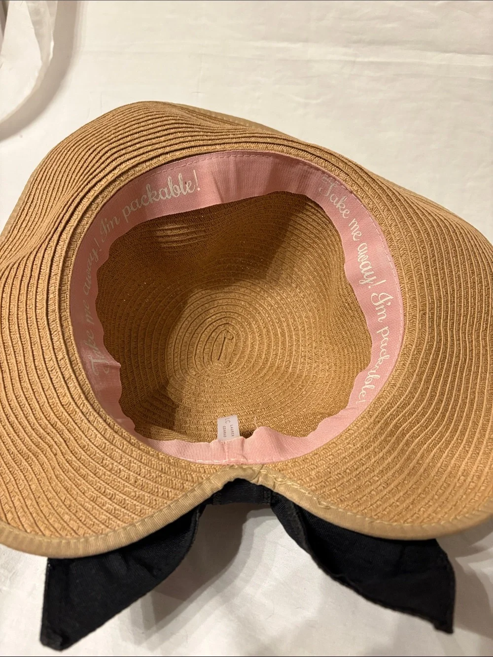 LC Lauren Conrad Tan Straw Sun Hat with Black Ribbon Bow